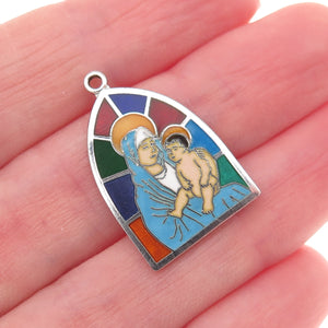 Griffith & Sons 925 Sterling Silver Vintage Enamel St. Mary Jesus Charm Pendant