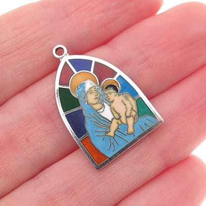 Griffith & Sons 925 Sterling Silver Vintage Enamel St. Mary Jesus Charm Pendant
