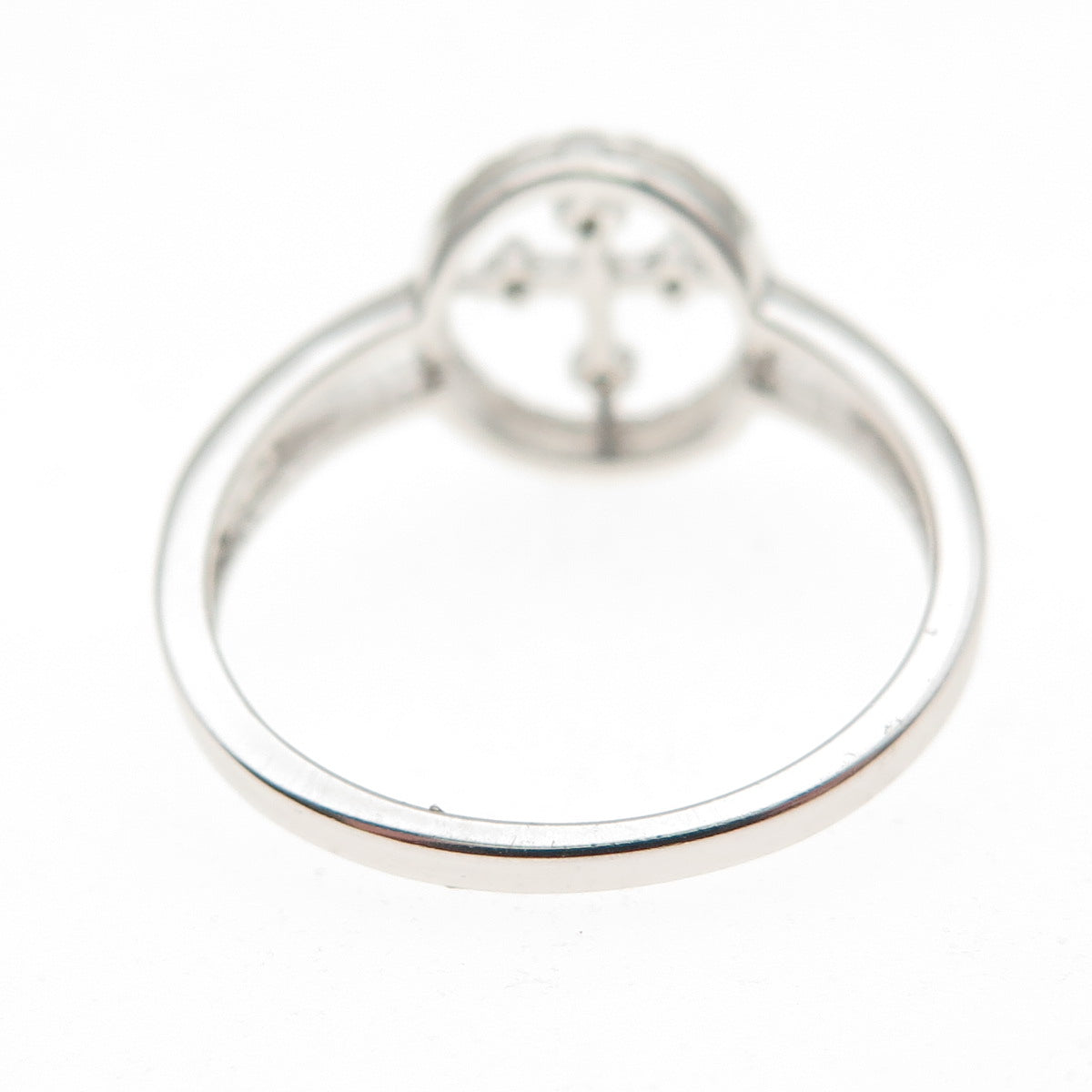 925 Sterling Silver Real Round-Cut Diamond Cross Ring Size 7