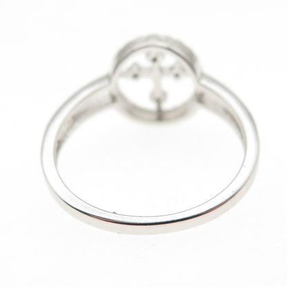925 Sterling Silver Real Round-Cut Diamond Cross Ring Size 7