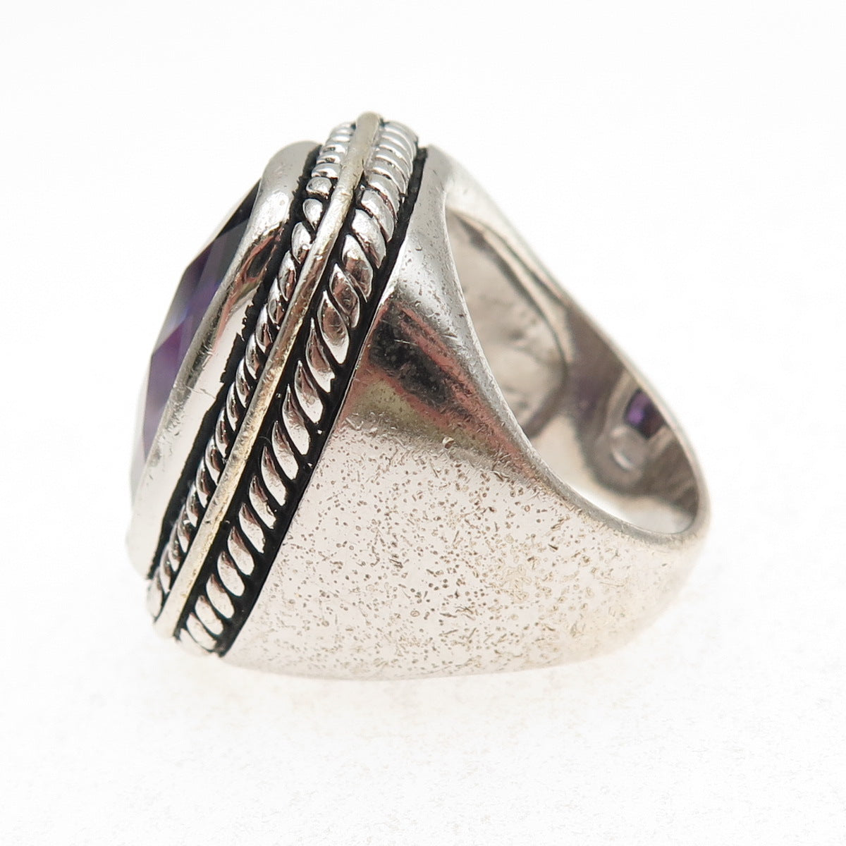 925 Sterling Silver Vintage Purple C Z Statement Oxidized Ring Size 6.5