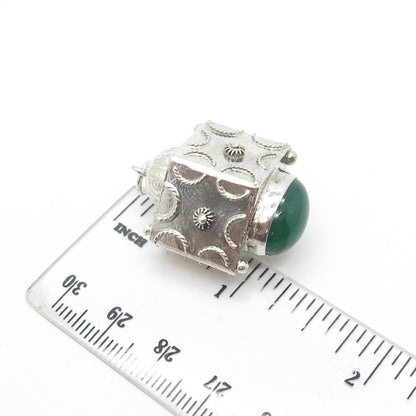 800 Silver Antique Art Deco Real Green Agate Gemstone Chatelaine Fob Pendant
