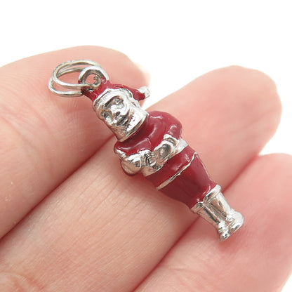 925 Sterling Silver Antique Art Deco Red Enamel Santa Claus 3D Pendant