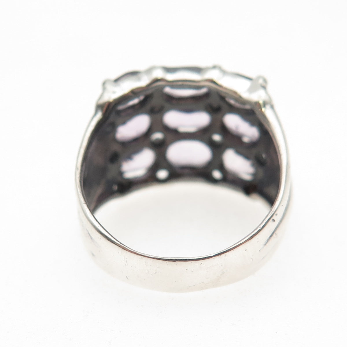 925 Sterling Silver Vintage Real Oval-Cut Amethyst Cluster Oxidized Ring Size 7