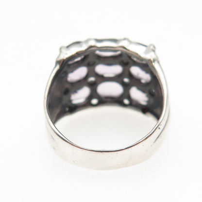 925 Sterling Silver Vintage Real Oval-Cut Amethyst Cluster Oxidized Ring Size 7