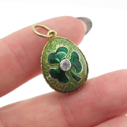 RAFKA Retired Sterling Silver Vermeil Enamel Rhinestone Clover Egg Charm Pendant