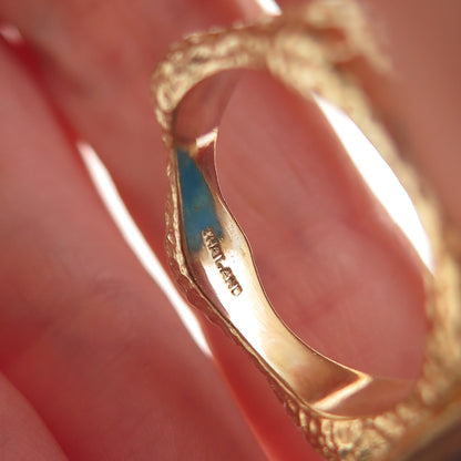 925 Sterling Silver Gold Plated Black Rhodium Vintage Turquoise Ring Size 7.25