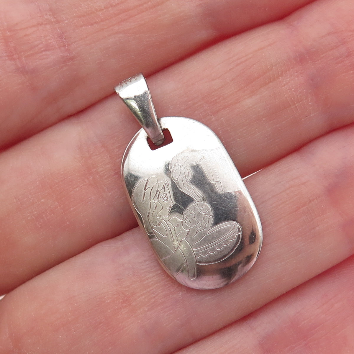925 Sterling Silver Italy Engraved Baptism Charm Pendant