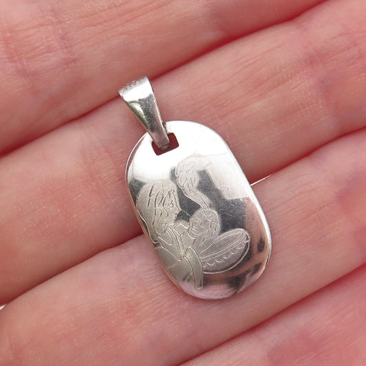 925 Sterling Silver Italy Engraved Baptism Charm Pendant
