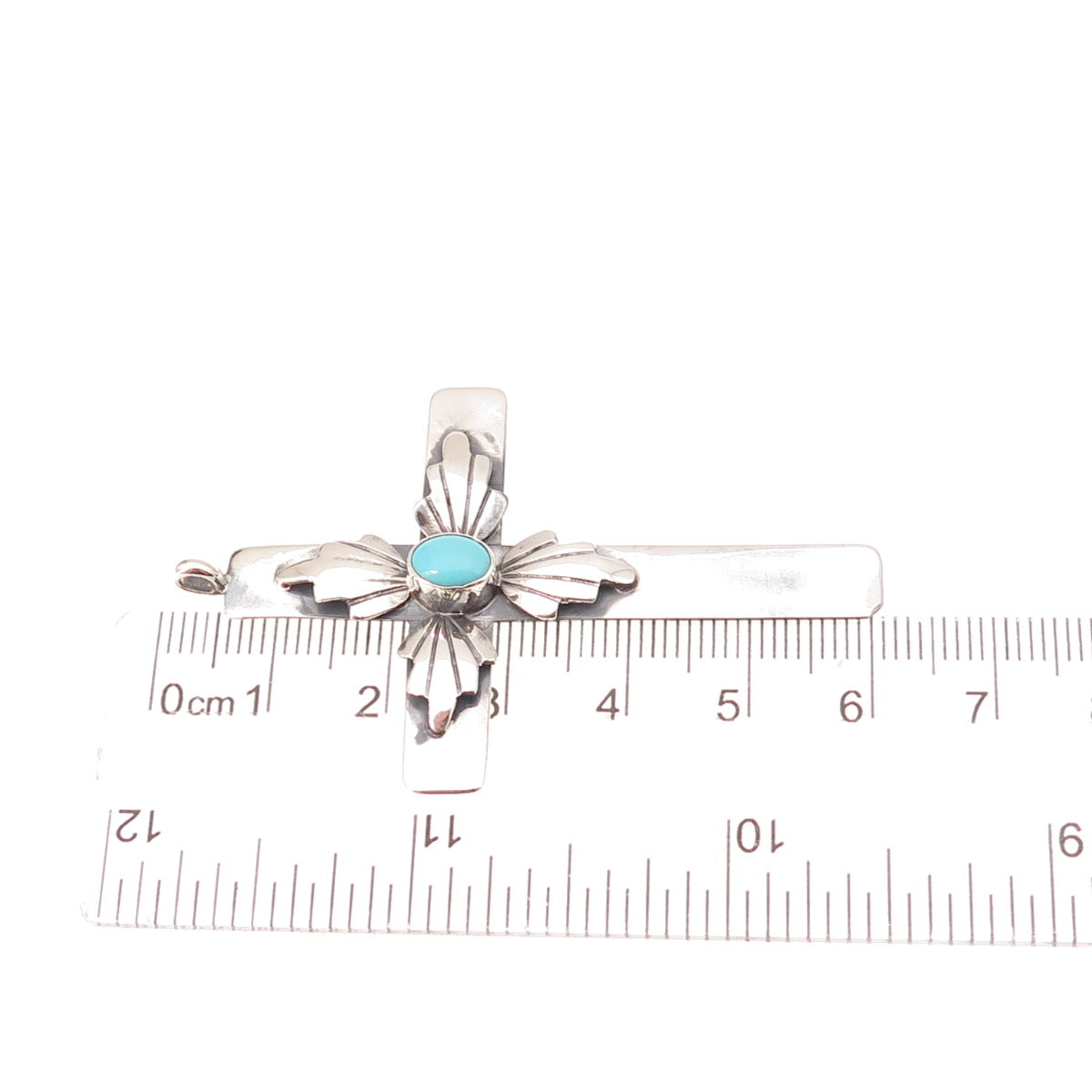 James Shay Navajo Old Pawn 925 Sterling Silver Vintage Turquoise Cross Pendant