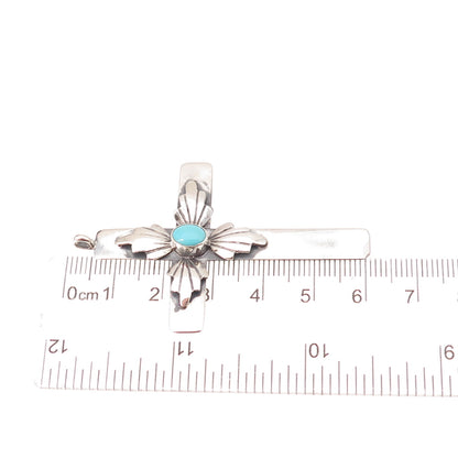 James Shay Navajo Old Pawn 925 Sterling Silver Vintage Turquoise Cross Pendant