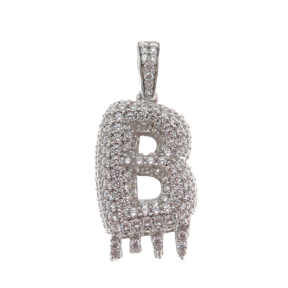 925 Sterling Silver Round-Cut Shaped C Z Letter B Initial Sparkle Pendant
