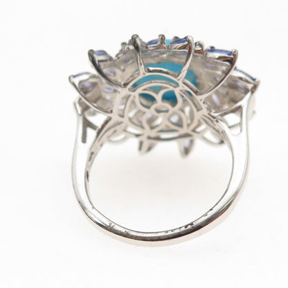 D'Joy 925 Sterling Silver Real Sleeping Beauty Turquoise & Tanzanite Ring Size 8