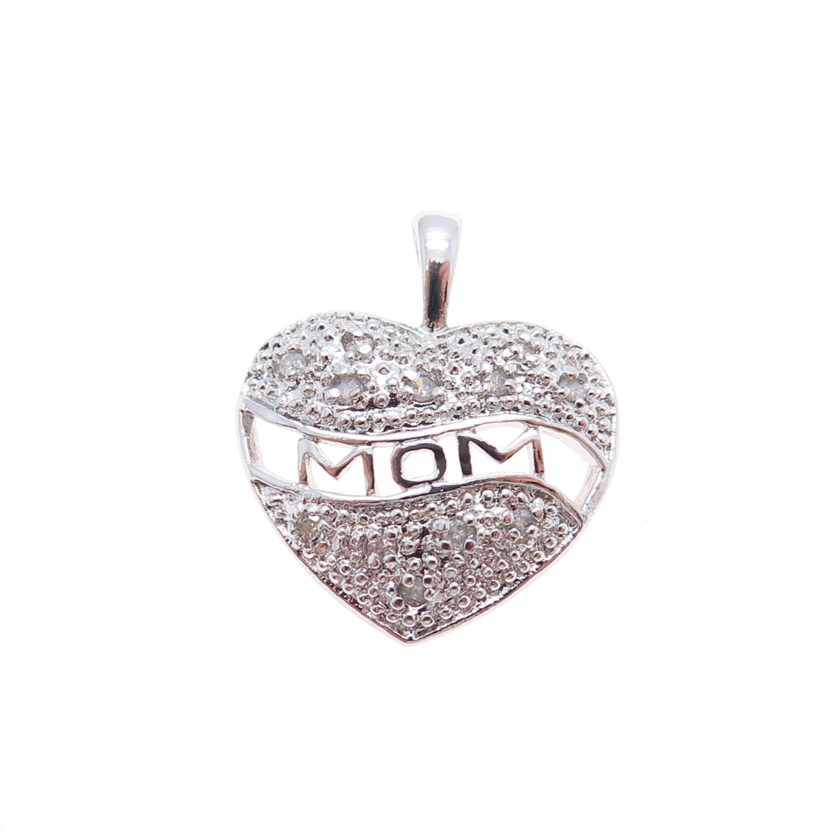 925 Sterling Silver Real Diamond Mom Heart Minimalist Charm Pendant