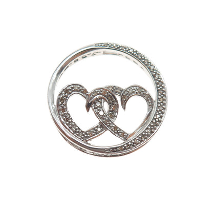 925 Sterling Silver Real Champagne Diamond Love Couple Heart Slide Pendant