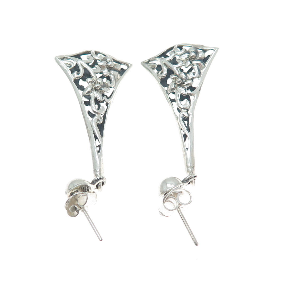 PLATELLA 950 Silver Vintage Floral Dangle Earrings
