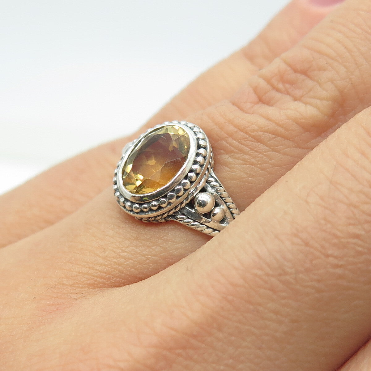 DOUG PAULUS 925 Sterling Silver Vintage Real Citrine Granulated Ring Size 6.25