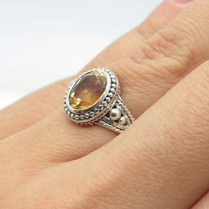 DOUG PAULUS 925 Sterling Silver Vintage Real Citrine Granulated Ring Size 6.25