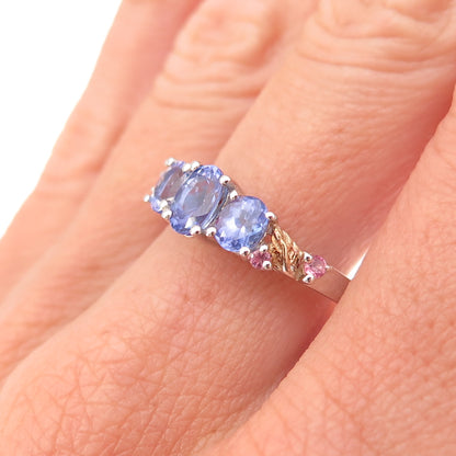 Chuck Clemency 925 Sterling Silver 2-Tone Real Tanzanite Amethyst Ring Size 8.25