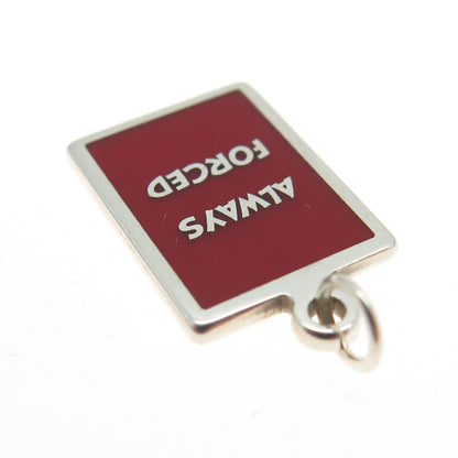 925 Sterling Silver Red Enamel "Always Forced" Minimalist Charm Pendant