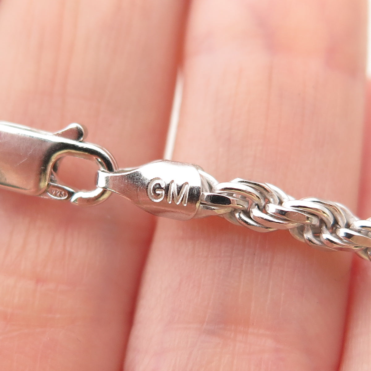 925 Sterling Silver Italy Twisted Rope Chain Necklace 20"