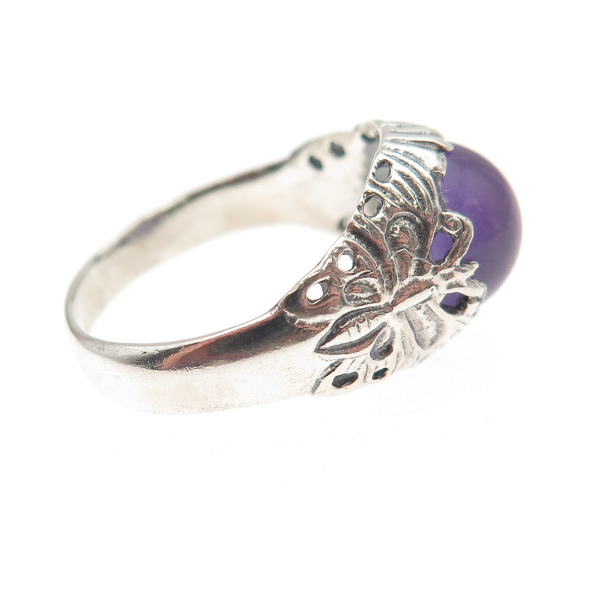 925 Sterling Silver Vintage Real Amethyst Butterfly Oxidized Ring Size 6.5