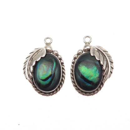 Guss Old Pawn 925 Sterling Silver Vintage Abalone Shell Feather Jacket Earrings