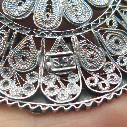 925 Sterling Silver Antique Art Deco Filigree Pin Brooch