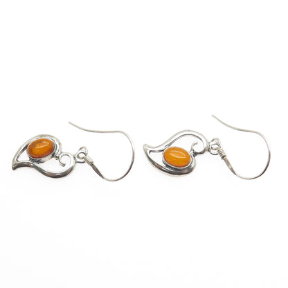 VALERIO V8 925 Sterling Silver Vintage Poland Baltic Amber Heart Dangle Earrings