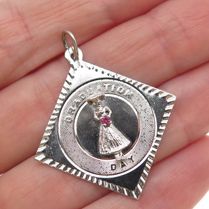 Town & Country Sterling Silver Vintage Pink Rhinestone Graduation Day Pendant