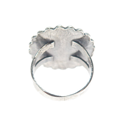 Old Pawn 925 Sterling Silver Vintage Turquoise Beaded Sun Oxidized Ring Size 6.5