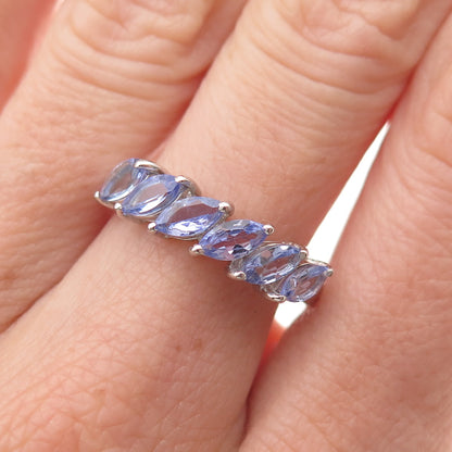 Chuck Clemency 925 Sterling Silver Real Marquise-Cut Tanzanite Ring Size 7
