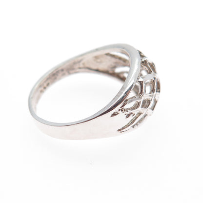 925 Sterling Silver Vintage Modernist Cage Ring Size 7.25