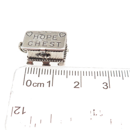 Beau 925 Sterling Silver Vintage Hope Chest 3D Box Mini Charm Pendant