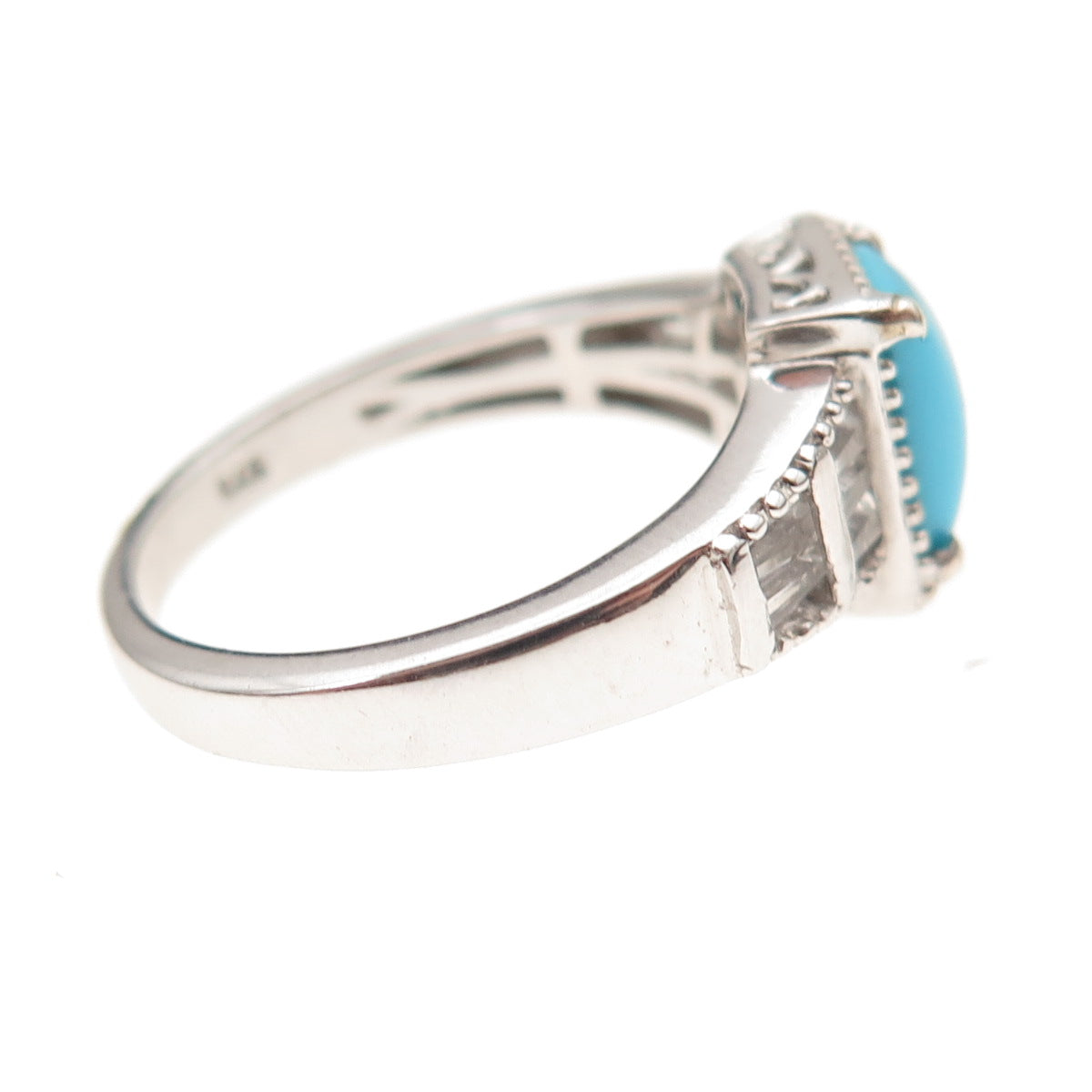 Chuck Clemency 925 Sterling Silver Real Turquoise & White Topaz Ring Size 8.25