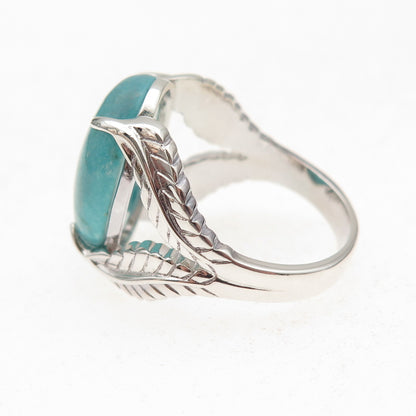 Tehya Oyama 925 Sterling Silver Real Tyrone Turquoise Floral Ring Size 8.25
