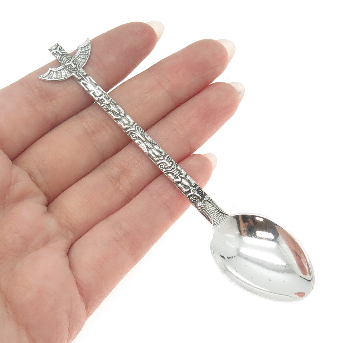 JOSEPH MAYER 925 Sterling Silver Antique Art Deco Alaska Totem Pole Coffee Spoon