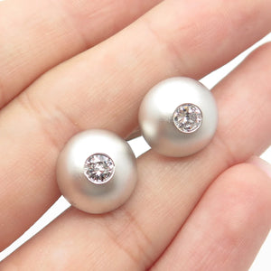 925 Sterling Silver Vintage Round-Cut C Z Cufflinks