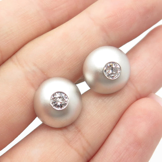 925 Sterling Silver Vintage Round-Cut C Z Cufflinks