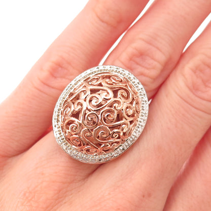 Ross Simons Sterling Silver Rose Gold Plated Real Diamond Swirl Ring Size 6.25