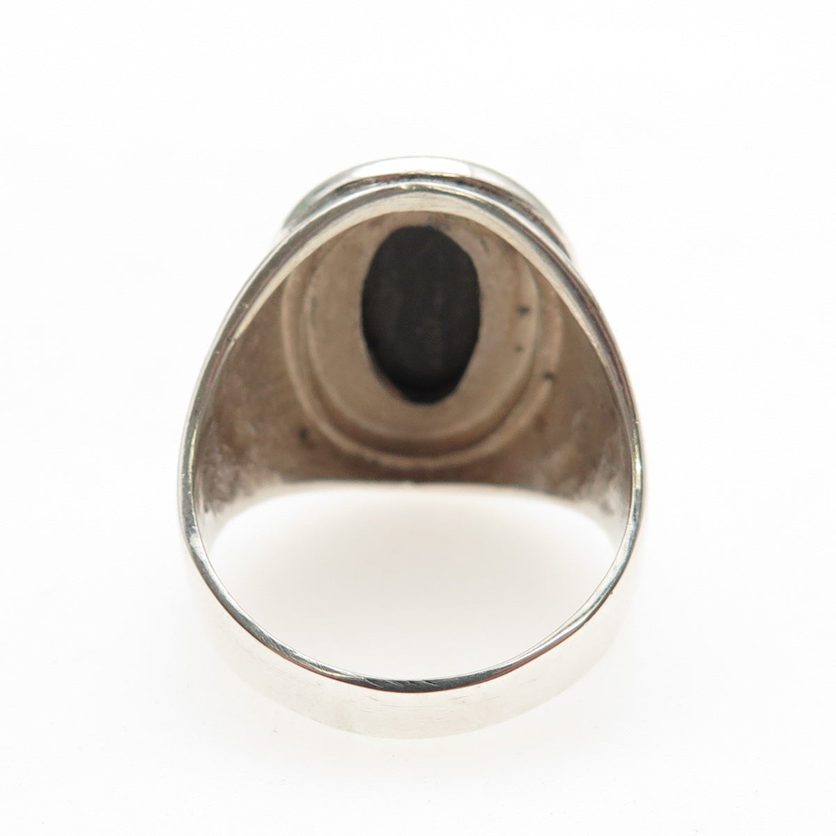 925 Sterling Silver Vintage Real Black Onyx Modernist Ring Size 10.5
