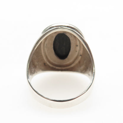 925 Sterling Silver Vintage Real Black Onyx Modernist Ring Size 10.5