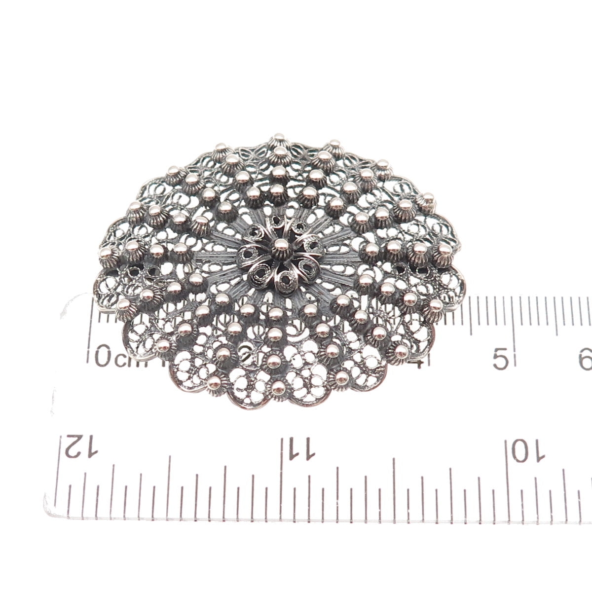 800 Silver Antique Art Deco Italy Floral Filigree Beaded Oxidized Pendant