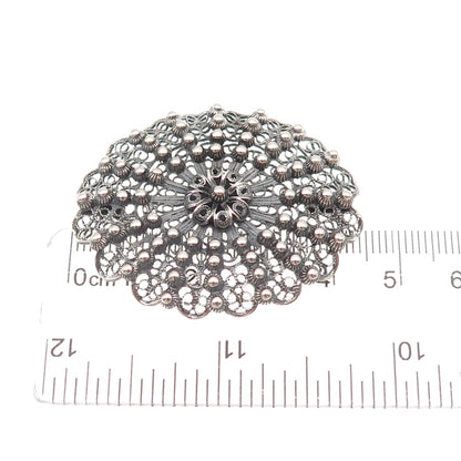800 Silver Antique Art Deco Italy Floral Filigree Beaded Oxidized Pendant