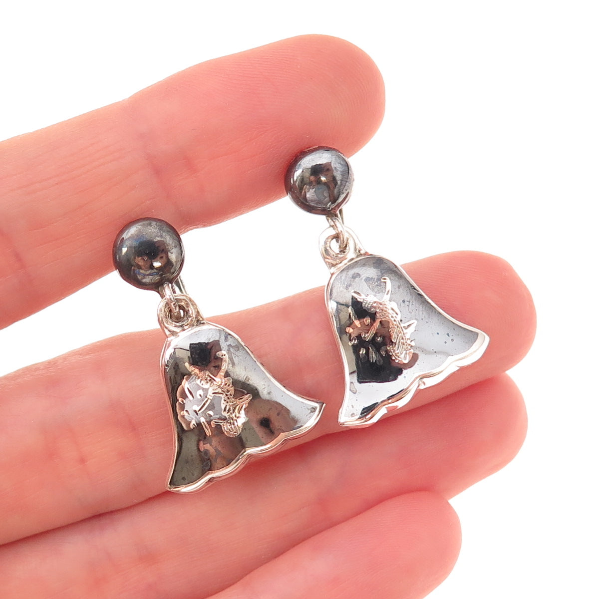 925 Sterling Antique Art Deco Siam Niello Hindu Goddess Screw Back Earrings