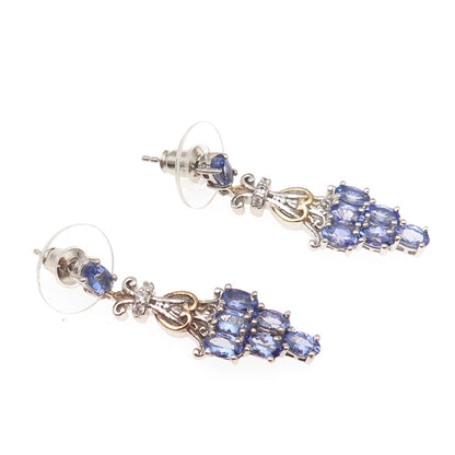 Chuck Clemency 925 Sterling Silver Real Tanzanite & White Topaz Dangle Earrings