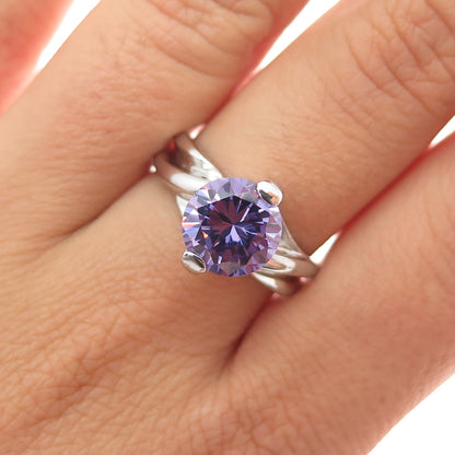 925 Sterling Silver Round-Cut Nano Amethyst Ring Size 7.5