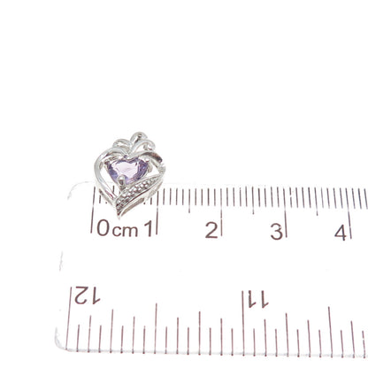 925 Sterling Silver Real Amethyst Heart Minimalist Slide Pendant