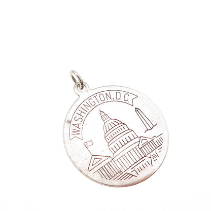 ROSECRAFT 925 Sterling Silver Vintage Washington DC Round Tag Charm Pendant