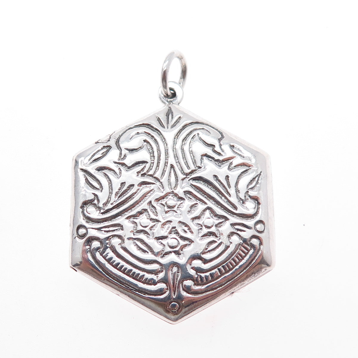 925 Sterling Silver Vintage Ornate Floral Locket Charm Pendant